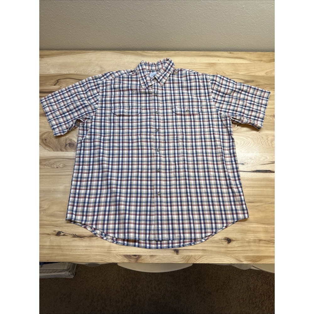 Carhartt S276 Men's Short Sleeve Chambray Plaid Button Up Shirt Size 2XL